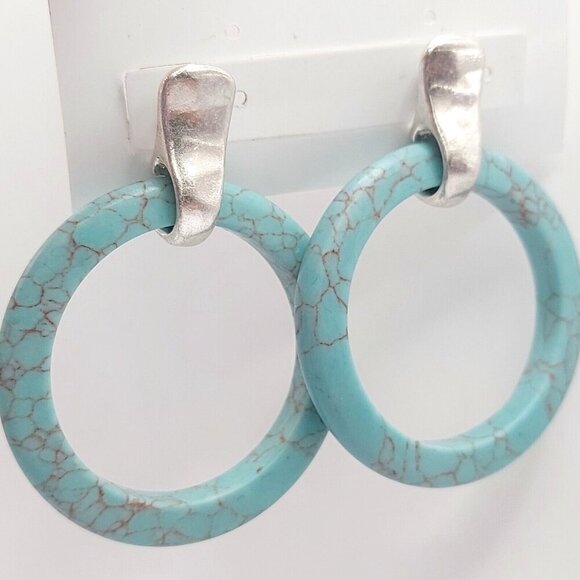 Robert Lee Morris Soho Signed Turquoise 2" Hoops earrings silver - Picture 1 of 7